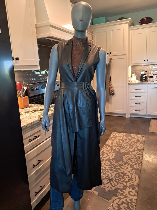 BCBGMaxAzria Dresses & Skirts - BCBGMaxAzria Black Asymmetrical Faux-Leather Sleeveless Trench Dress